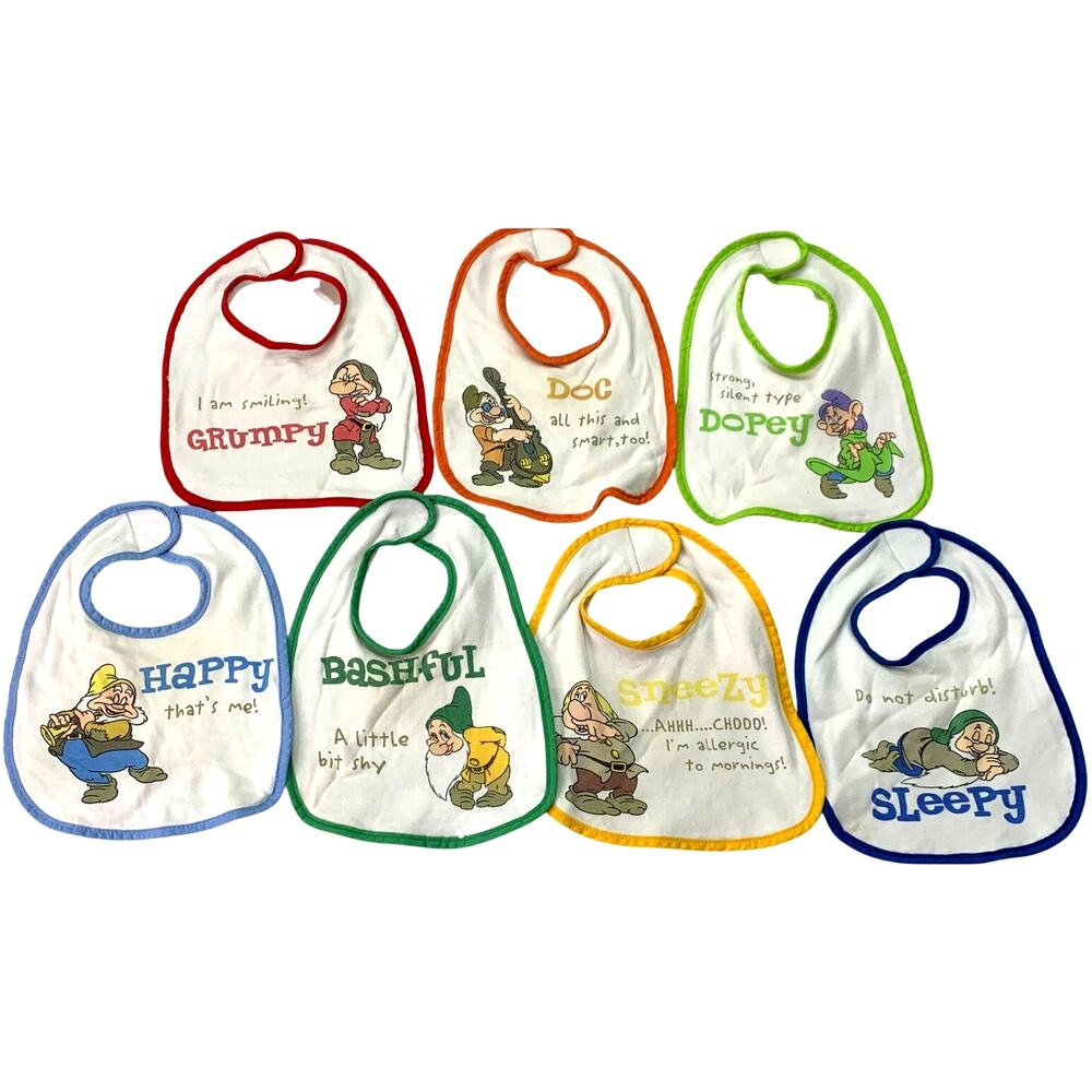 RARE VTG Disney Snow White Seven Drawrfs Matching Baby Bids All Characters Set